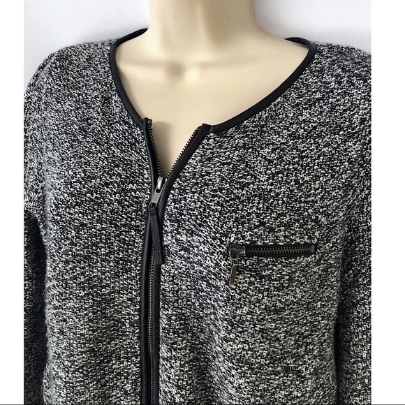 Trouve Black White Silver Zip Cardigan Sweater XS - Picture 2 of 6